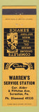 Matchbook Cover - Warren's Service oil gas Scranton PA
