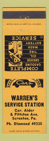 Matchbook Cover - Warren's Service oil gas Scranton PA