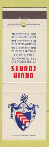 Matchbook Cover - Orvin Courts Charleston Columbia Greenville SC Charlotte NC