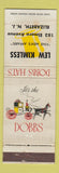 Matchbook Cover - Dobbs Men's Hats Lew Kimless clothes Elizabeth NJ WORN