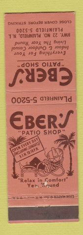 Matchbook Cover - Eber's Patio Shop Plainfield NJ