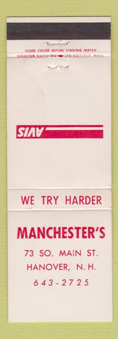 Matchbook Cover - Avis Car Rentals Manchester's Hanover NH