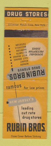 Matchbook Cover - Rubin Bros Drug Stores Newark Kearny East Orange Elizabeth NJ