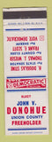 Matchbook Cover - John V Donohue Union County Freeholder NJ