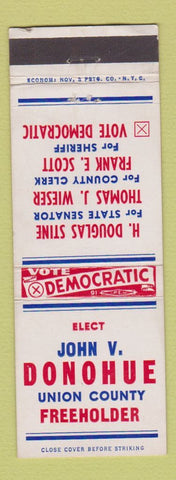 Matchbook Cover - John V Donohue Union County Freeholder NJ