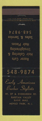 Matchbook Cover - Early American Barber Shop Menlo Park NJ
