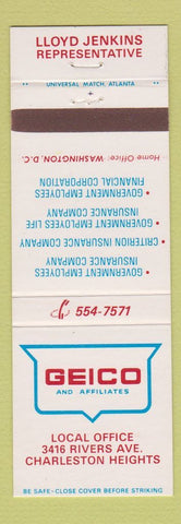 Matchbook Cover - Geico Insurance Charleston Heights SC