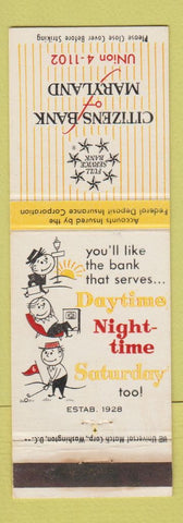 Matchbook Cover - Citizens Bank of Maryland MD Riverdale WEAR