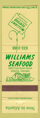Matchbook Cover - Williams Seafood Restaurant Atlanta GA Savannah