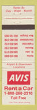 Matchbook Cover - Avis Car Rentals Halifax Moncton Fredericton