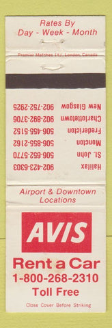 Matchbook Cover - Avis Car Rentals Halifax Moncton Fredericton