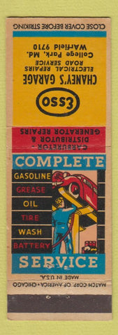 Matchbook Cover - Esso oil gas Chaney's Garage College Park MD