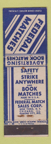 Matchbook Cover - Federal Match Corp New York City