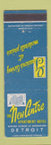 Matchbook Cover - New Centre Hotel Detroit MI