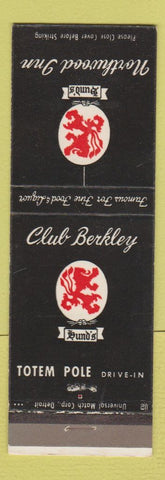 Matchbook Cover - Club Berkley Northwood Inn Royal Oak Berkley MI