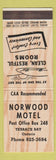 Matchbook Cover - Norwood Motel Terrace Bay ON
