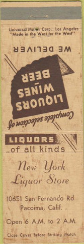 Matchbook Cover - New York Liquor Store Pacoima CA
