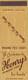 Matchbook Cover - Henry's Charleston SC