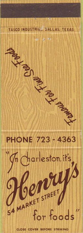 Matchbook Cover - Henry's Charleston SC