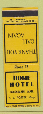 Matchbook Cover - Home Hotel Boissevain MB