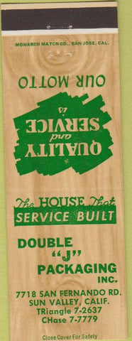 Matchbook Cover - Double J Packaging Sun Valley CA