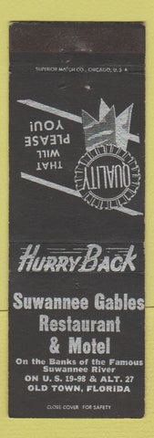 Matchbook Cover - Suwannee Gables Restaurant Motel Old Town FL