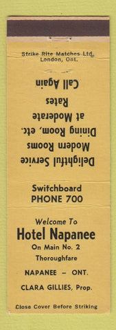 Matchbook Cover - Hotel Napanee ON