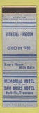 Matchbook Cover - Memorial Hotel Sam Davis Hotel Nashville TN