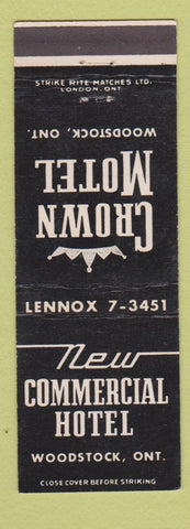 Matchbook Cover - Crown Motel Woodstock ON New Commercial Hotel