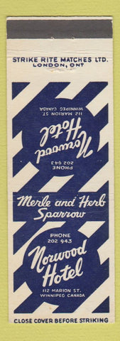 Matchbook Cover - Norwood Hotel Winnipeg MB