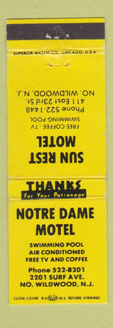 Matchbook Cover - Notre Dame Motel North Wildwood NJ Sun Rest Motel WEAR