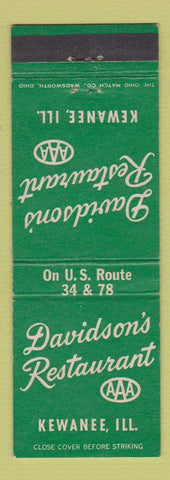 Matchbook Cover - Davidson's Restaurant Kewanee IL