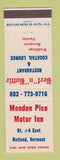 Matchbook Cover - Mendon Pico Motor Inn Rutland VT Beef n Bottle