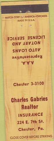 Matchbook Cover - Charles Gabries Realtor Chester PA
