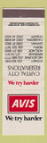 Matchbook Cover - Avis Car Rentals Sydney Melbourne Brisbane Perth Australia