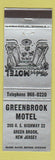 Matchbook Cover - Greenbrook Motel Green Brook NJ