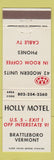 Matchbook Cover - Holly Motel Brattleboro VT