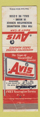 Matchbook Cover - Avis Car Rentals Miami FL WORN