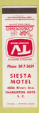 Matchbook Cover - Siesta Motel Charlston Heights SC