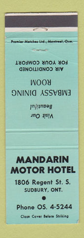 Matchbook Cover - Mandarin Motor Hotel Sudbury ON