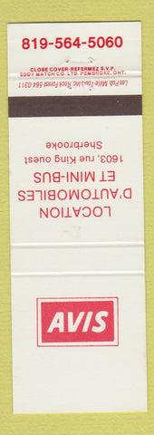 Matchbook Cover - Avis Car Rentals Sherbrooke QC