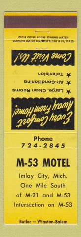 Matchbook Cover - M-53 Motel Imlay City MI YELLOW