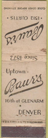 Matchbook Cover - Baur's Denver CO WORN
