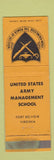 Matchbook Cover - US Army Management School Fort Belvoir VA WORN