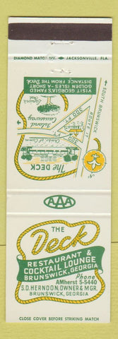 Matchbook Cover - Deck Restaurant Cocktail Lounge Brunswick GA