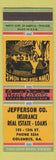 Matchbook Cover - Jefferson Insurance Real Estate Loans Columbus GA