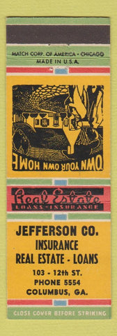 Matchbook Cover - Jefferson Insurance Real Estate Loans Columbus GA