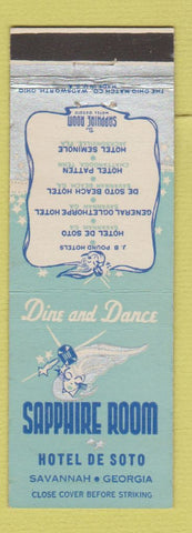 Matchbook Cover - Sapphire Room Hotel De Soto Savannah GA