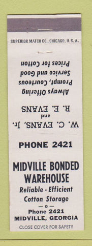 Matchbook Cover - Midville Bonded Warehouse Midville GA