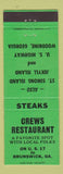 Matchbook Cover - Crews Restaurant Brunswick Woodbine GA Jekyll Island